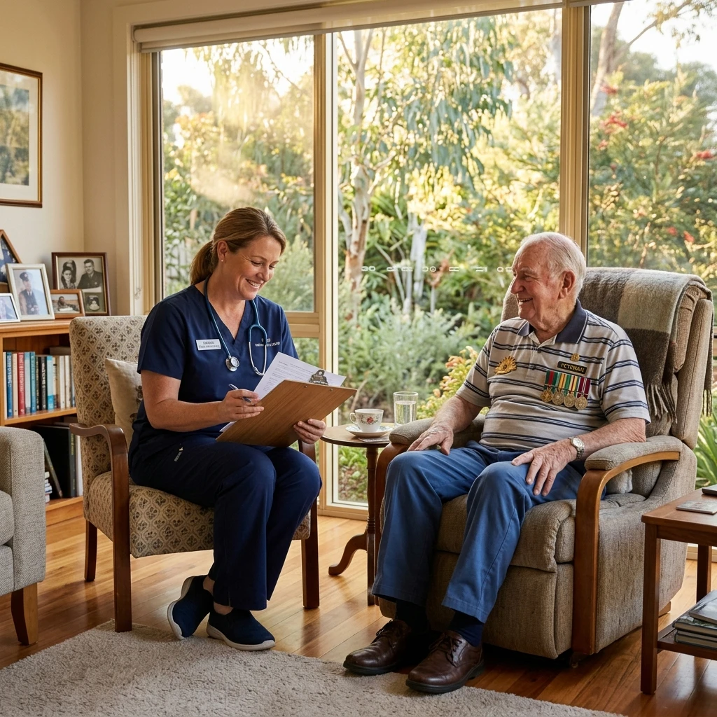 Essential Life Care registered nurse with a veteran client at home